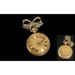 Antique Period - Keyless Superb Quality 18ct Gold Ornate Nurses Fob Watch with Attractive Brooch (