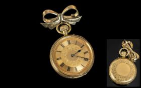 Antique Period - Keyless Superb Quality 18ct Gold Ornate Nurses Fob Watch with Attractive Brooch (