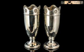 A Fine Pair Of Sterling Silver Tulip Shaped Vases - Excellent Design/Form with Circular Stepped