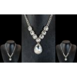 Clear Crystal Pear Drop Pendant Necklace,