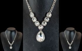 Clear Crystal Pear Drop Pendant Necklace,