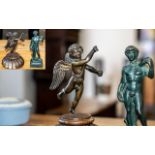 Two Small Bronze Figures, one Grand Tour style of a winged figure 6" tall,