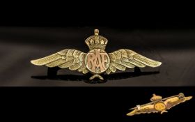 World War II 9ct Gold RAF Sweetheart Brooch, dated 1946. Marked 9ct, maker's mark C.H. Weight 3.