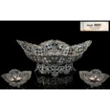 Late Victorian Period - Superb Quality Sterling Silver Ornate Open Worked Footed Dish / Bowl of