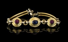 Ladies 14ct Gold Good Quality Ruby & Sapphire Set Bracelet marked 585 - 14 ct. The pave set cabochon