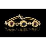 Ladies 14ct Gold Good Quality Ruby & Sapphire Set Bracelet marked 585 - 14 ct. The pave set cabochon