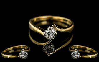 Ladies 18ct Gold Attractive Single Stone Diamond Ring. Full Hallmark for 750 to Interior.