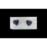 Blue Druzy Quartz Naturalistic Stud Earrings, both stones cut from the centre of a quartz geode,