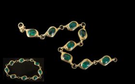 14ct Gold Green Pebble/Agate Set Bracelet, pleasing design, well matched. Marked 585 - 14ct.