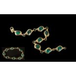 14ct Gold Green Pebble/Agate Set Bracelet, pleasing design, well matched. Marked 585 - 14ct.