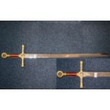 Large Decorative Excalibur Type Display Fantasy Sword, with elaborate red and gold handle,