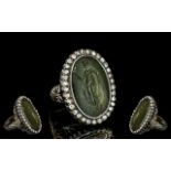 An Antique Hard Stone Intaglio Depicting A Classical Figure Surrounded By Rose Cut Diamonds,