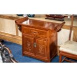 A Late 20th Century Chinese Mahogany Alter/Side Table Single Drawer Above Storage Base.
