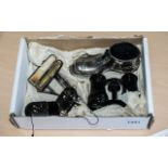 Box of Collectibles comprising a pair of Victorian folding spectacles in a box,