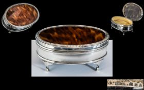 Edwardian Period - Asprey of London Superb Sterling Silver Footed Oval Shaped Trinket Box ( Ladies