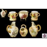 Royal Worcester Collection of Hand Painted Blush Ivory Ceramic Jugs, Three Handled Cups etc ( 6 )