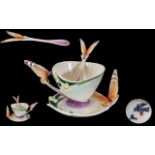 Franz - Hand Painted Porcelain Butterfly Cup and Saucer. Butterfly and Flowers Design.