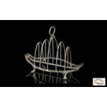 Aspreys Of London Superb Sterling Silver 4 Tier Toast Rack Of Boat Shape/Form -Supported on Lions