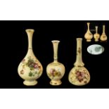 Royal Worcester - Trio of Hand Painted Blush Ivory Specimen Vases. All Decorated with Painted Images