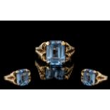 Ladies 18ct Gold Superb Quality Single Blue Stone Set Dress Ring.