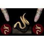9ct Gold Snake Charmers Ring In Coiled Position ( Realistic ) Full Hallmark for 9.375, Ring Size N.