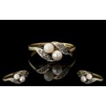 Pretty Elegant 9ct Gold Pearl and Diamond Dress Ring. Fully Hallmarked to Shank. Ring Size J.