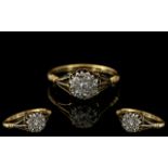 Antique Period Ladies 18ct Gold Pleasing Diamond Set Small Cluster Ring, marked 18ct to shank.