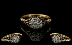 Antique Period Ladies 18ct Gold Pleasing Diamond Set Small Cluster Ring, marked 18ct to shank.