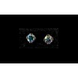 Mystic Topaz Stud Earrings, each earring comprising a round cut topaz of over 1.