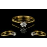 18ct Yellow Gold - Good Quality Single Stone Diamond Set Ring. Marked 18ct to Interior of Shank.