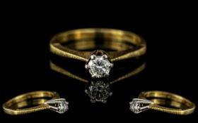 18ct Yellow Gold - Good Quality Single Stone Diamond Set Ring. Marked 18ct to Interior of Shank.