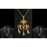 Antique Period - Attractive and Exquisite 18ct Gold Pendant with Seed Pearl Set Tassels,