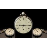 English Sterling Silver Keywind Open Faced Pocket Watch with Key.