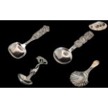 Norwegian Fine Pair of Silver Ornate Caddy Spoons. Marked T.K, D.A.409. Each 5 Inches - 12.