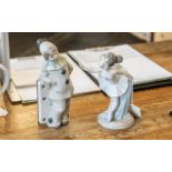 Lladro Domino Clown Figure, measures 8" tall, together with a Nao ballerina figure 7" tall,