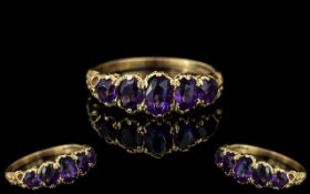 Antique Period - Attractive 15ct Gold 5 Stone Amethyst Set Ring, Excellent Proportions.