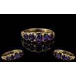 Antique Period - Attractive 15ct Gold 5 Stone Amethyst Set Ring, Excellent Proportions.