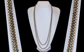 Victorian 9ct Yellow Gold Guard Muff Chain length 59 inches, 9 ct gold tab mark. 27.