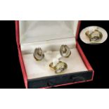 Set of - 14ct Gold Rock Crystal & Diamond Set Earrings & Ring. Earrings ( Clip ) All Stamped 14ct.