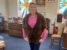 Dark Brown Mink Ladies Shoulder Wrap. Size 10 - 12, Fully Lined, , With Hook and Eye Fastening.