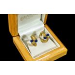 Ladies Fine Pair of 14ct Gold Contemporary Sapphire Set Earrings.