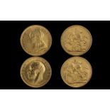 A Pair of 22ct Gold Full Sovereigns, comprising 1. George V date 1911, 2.