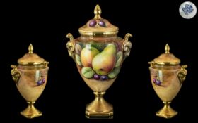 Coalport Hand Painted Porcelain Fruits Twin Handled Lidded Vase ' Apples and Pears ' Stillife.