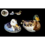 Royal Crown Derby Pair of Paperweights. Comprises 1/ Duck, Gold Stopper. Issued 1981 - 1997.