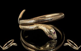 Antique Period Superb Quality & Realistic 9ct Gold Snake Bangle (Expands).