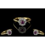 18ct Gold & Platinum Exquisite Ruby & Diamond Set Cluster Ring.