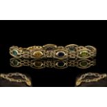 Ladies Attractive 9ct Gold - Sapphire and Peridot Set Bracelet with Safety Chain and Heart Shaped