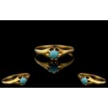 Antique Period Gypsy 18ct Gold Single Stone Attractive Turquoise Set Ring In A Gypsy Setting Marked