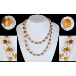 1920's Period Excellent Quality Butterscotch Amber and Crystal Beaded Necklace. Wonderful Colour. 36