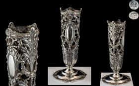 19th Century Period Superb Sterling Silver Large Posy Openworked Vase,